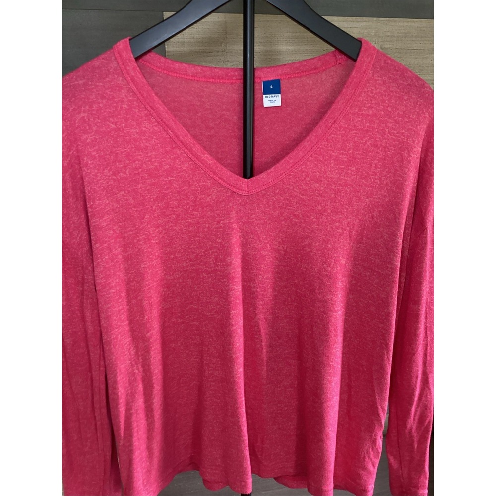 Old Navy EveryWear Coral Pink Long Sleeve V-Neck T-Shirt Top Women's Size S